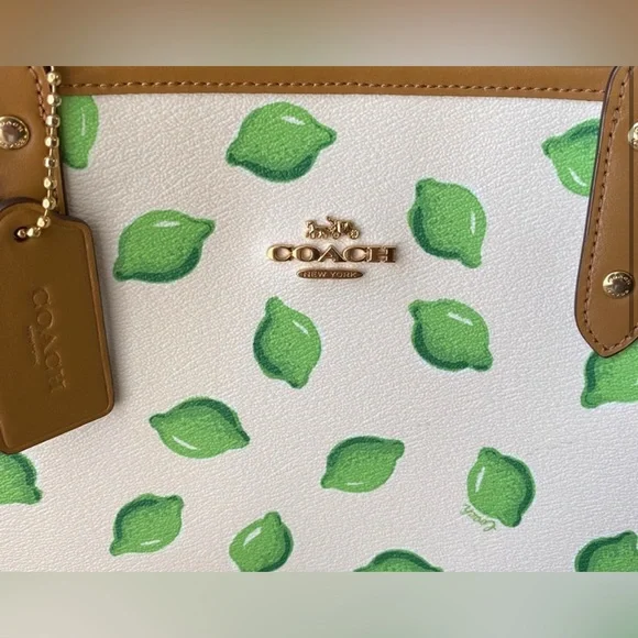 RARE Coach Reversible City Tote with Lime Print Designer Bag Purses Womens - Picture 3 of 11